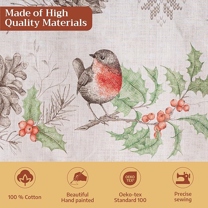Maison d' Hermine Table Cloth Rectangle Table 100% Cotton 60 x 108 Inches Fall Tablecloth Reusable Everyday Use for Thanksgiving Christmas Decorations Dining Farmhouse Party (Christmas Dew)
