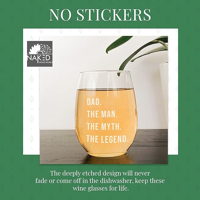 Gifts for Dad | Wine Glass Gift for Dad - Dad. The man. The myth. The Legend. Perfect Birthday or Father's Day gifts for dad or Grandpa! Awesome Dad Gift for any occasion!