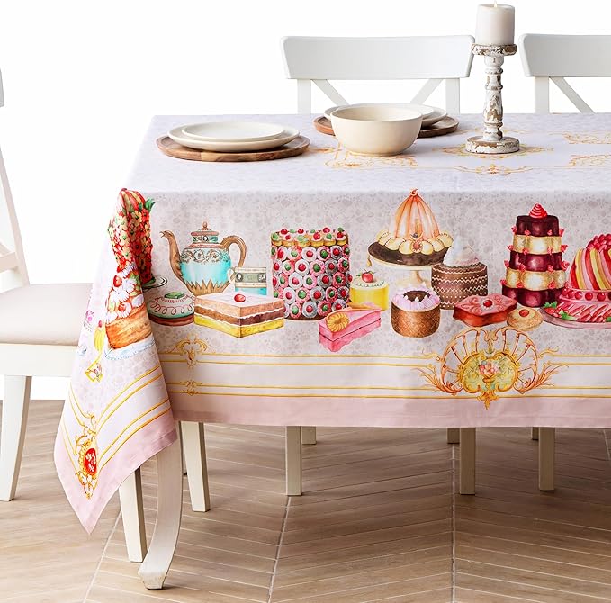 Maison d' Hermine Premium Table Cloth Square Table 100% Combed Cotton 70 x 70 Inches Tablecloth Reusable Decorative for Dining Room, Farmhouse, Home, Party, Festive & Wedding - Pastries