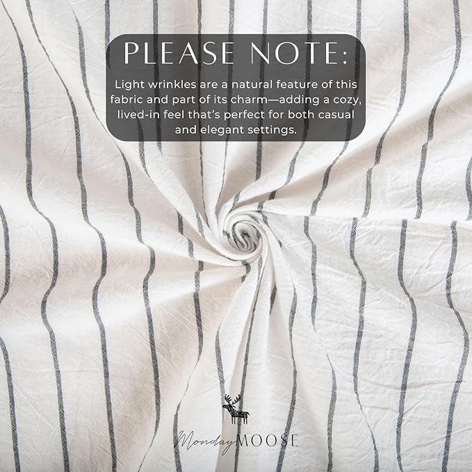 MONDAY MOOSE Striped Farmhouse Picnic Style Decoration Rectangle Natural Stonewashed Cotton Tablecloth for Kitchen, Dining Room, Restaurant (60x86 inch, White/Black Stripes)