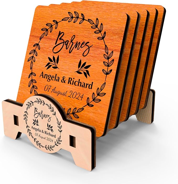 Wooden Coasters, Personalized Coasters, Custom Coaster with Logo Wedding Favors for Guests Bridal Shower Favors Monogram Wood Coaster Wedding Gift for Couple