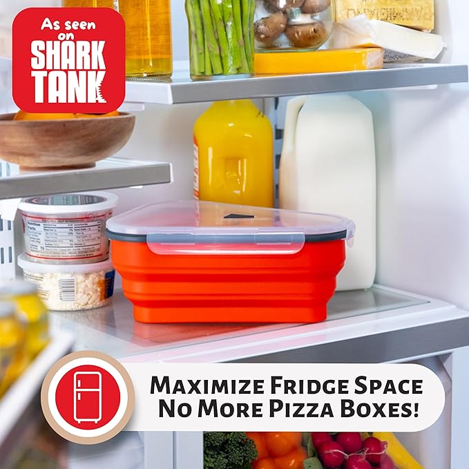 PIZZA PACK The Perfect Reusable Pizza Storage Container with 5 Microwavable Serving Trays - BPA-Free Adjustable Pizza Slice Container to Organize & Save Space, 3 Pack, Red