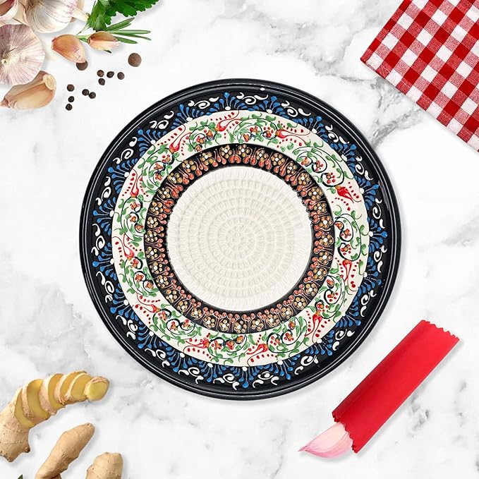 Ceramic Grater Bowl, Garlice Grater Plate, Handmade Ginger Grater, Mincer Bowl for Cheese &Vegetables, Ceramic Decorative Mincer, Hand Dish for Garlic (Whirlpool Bloom)