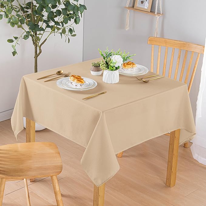 Hiasan 70 X 70 Inch Square Textured Tablecloth - Waterproof Spillproof Antiwrinkle Jacquard Table Cloth for Kitchen and Dining Dinner, Outdoor Picnic, Holiday and Parties, Beige