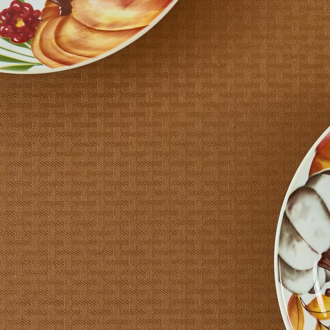maxmill Weaved Texture Design Harvest Tablecloth Water Resistant Wrinkle Free Spill-Proof Soft Table Cloth for Fall Harvest Thanksgiving Parties Dinner Decoration, Rectangle 52 x 84 Inch Amber