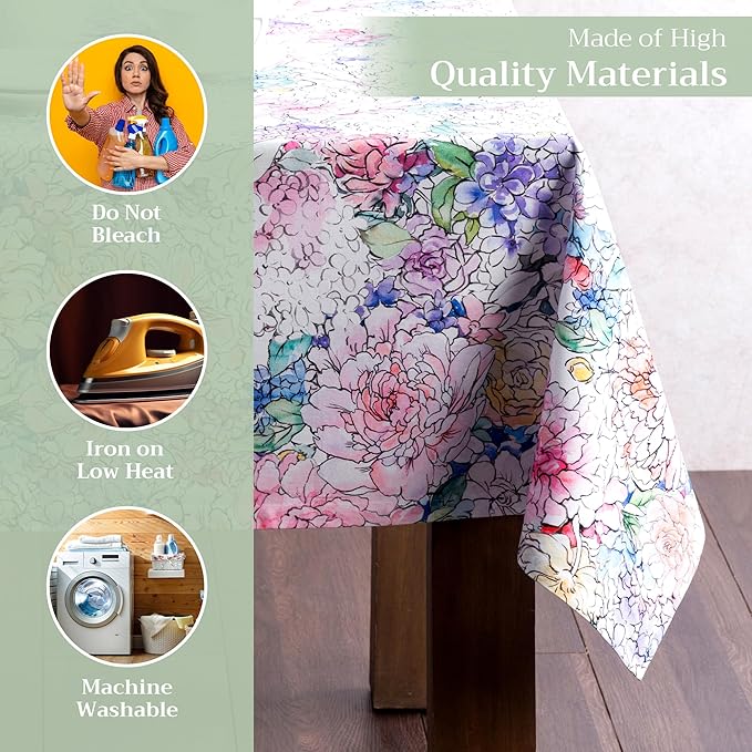 Maison d' Hermine Table Cloth Rectangle Table 100% Cotton 60 x 108 Inches Tablecloth Reusable Decorative for Dining Room Farmhouse Home Valentines Day Decorations Spring Summer - Floral Love