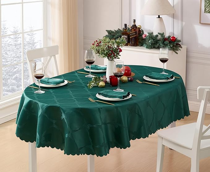 Newbridge Square Napkin, Set of 4 Napkins, Spring and Easter Ribbons and Bows Damask, Wrinkle and Stain Resistant Square Napkins, Holiday Evergreen