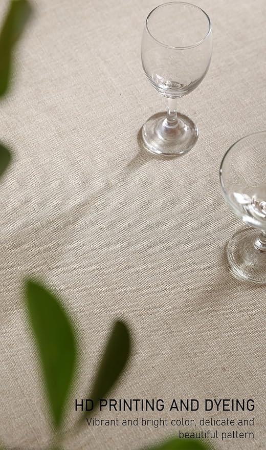 ISAENNE Designer Christmas Linen Small Round Tablecloth,Light Beige Western Elegant Table Cloth,Wrinkle Resistant Decor Tablecloths for Dining Thanksgiving Kitchen Christmas,Diameter 55"-Carol G