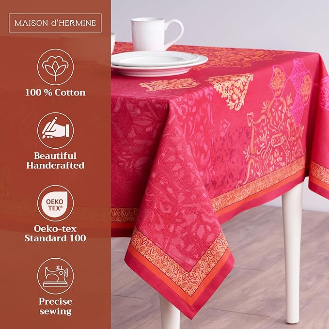 Maison d' Hermine Table Cloth Rectangle Table 100% Cotton 60 x 108 Inches Fall Tablecloth Reusable Everyday Use for Thanksgiving Christmas Decorations Dining Farmhouse Party (Versailles)