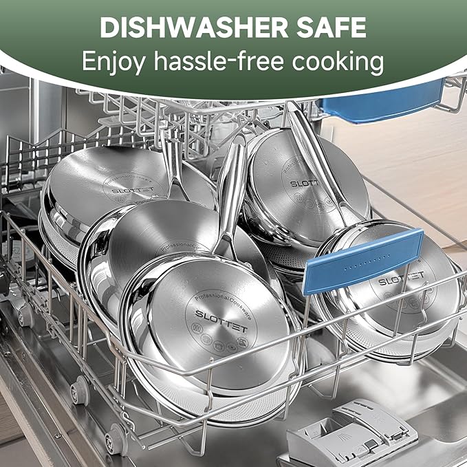 Stainless Steel Kitchen Cookware Set,11 Piece Pots and Pans Set with Steamer,Heat-resistant Handle,Non-Toxic,Induction,Oven,Dishwasher Safe