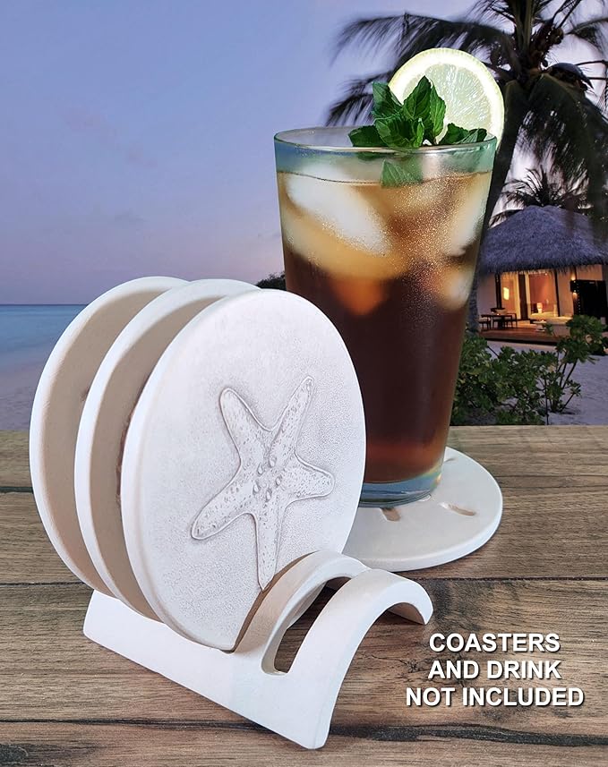 Drink Coaster Set Holder - Handmade by McCarter Coasters - 4" Off-White - Made in USA