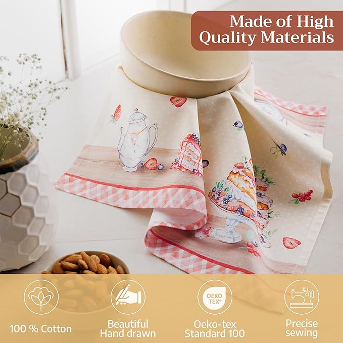 Maison d' Hermine Cloth Napkins Set of 4 100% Cotton Everyday Reusable Square Napkins Cloth Washable Dinner Wedding Restaurant Valentines Day Decorations Spring/Summer (Icing on The Cake, 18" x 18")