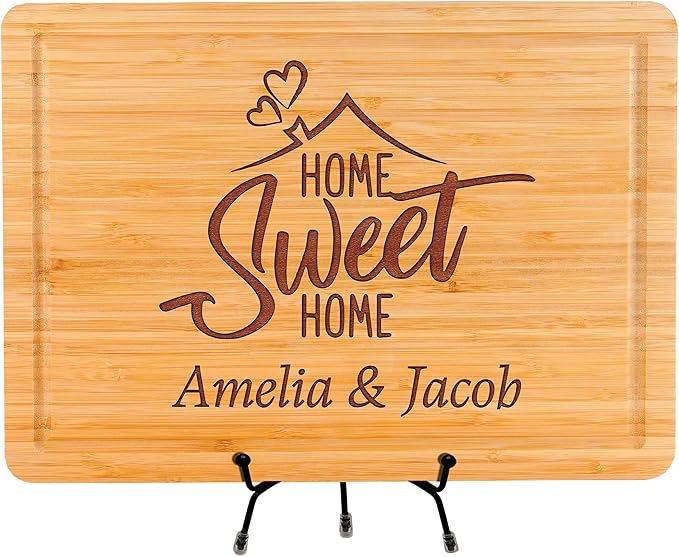 Personalized Cutting Board with Home Sweet Home Design, Custom Engraved Housewarming Gift for Friends, New Home, Realtor Closing Gift for Clients, Kitchen Decor, Neighbors or First-Time Home Buyers