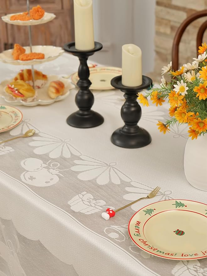 Jayla Christmas White Lace Tablecloth, Vintage White Lace Rectangular Tablecloth for Party Picnic Dinner Decor, 60 x 120 Inches