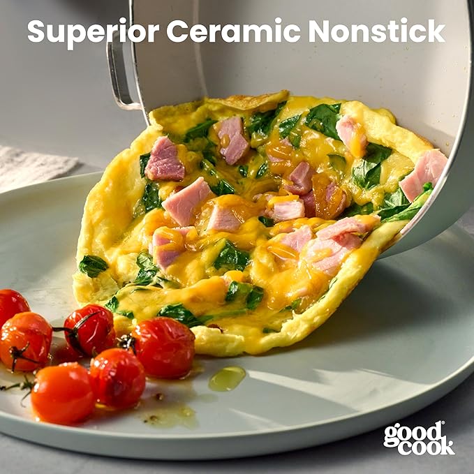 GoodCook Ceramic Cookware Set 5-Piece with Removable Handle, Induction Compatible, Nonstick and Oven Safe with 9.5-Inch Frypan, Sage Green