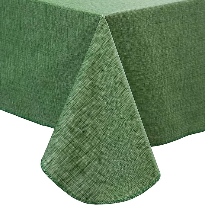 Pioggia Vinyl Tablecloth with Flannel Backing Rectangle Waterproof Oil-Proof Plastic Table Cloth Wipeable PVC Table Cover for Indoor and Outdoor (Dark Green, 60 x 102 Inch)