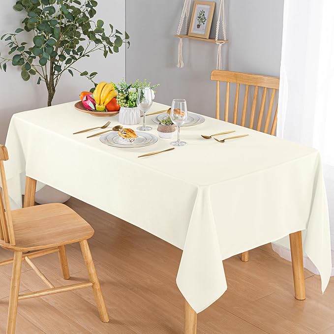 Hiasan 60 X 120 Inch Rectangle Textured Tablecloth - Waterproof Spillproof Antiwrinkle Jacquard Table Cloth for Kitchen and Dining Dinner, Outdoor Picnic, Holiday and Parties, Champagne