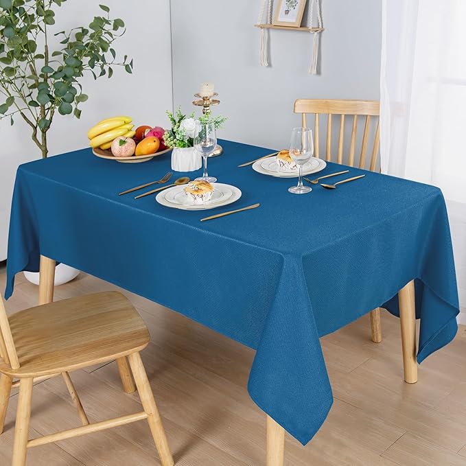 Hiasan 54 X 120 Inch Rectangle Textured Tablecloth - Waterproof Spillproof Antiwrinkle Jacquard Table Cloth for Kitchen and Dining Dinner, Outdoor Picnic, Holiday and Parties, Royal Blue
