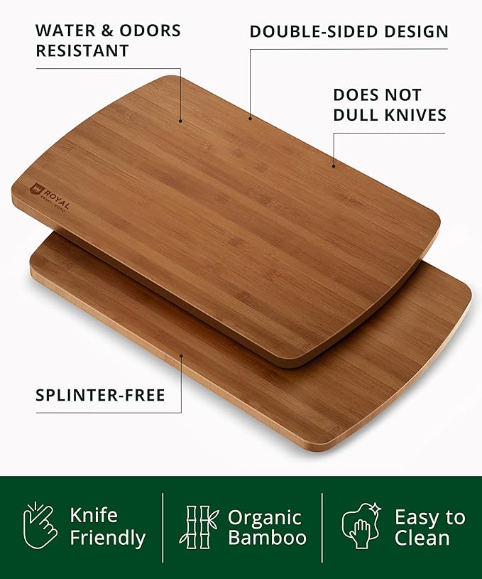 ROYAL CRAFT WOOD Wooden Cutting Boards for Kitchen Meal Prep & Serving - Non Toxic cutting board Bamboo Wood Serving Board Set - Charcuterie & Chopping Butcher Block for Meat