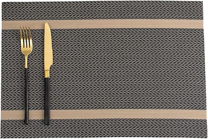 Placemats for Dining Table Set of 4/8 Woven Plastic Place Mats Non-Slip Heat Insulation Stain Table Mat(SHP Brown,4pcs)