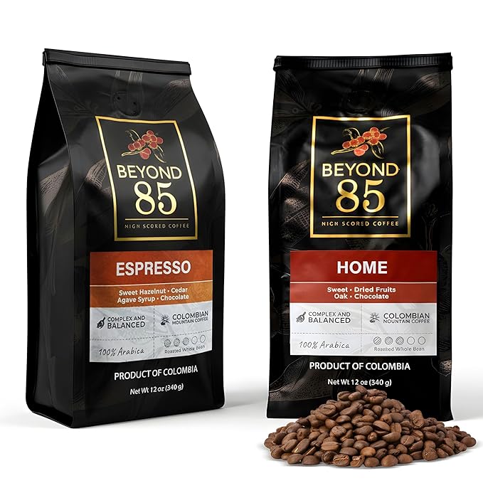 Beyond 85 Colombian Coffee Bundle – Espresso & Home Whole Bean Coffee (2 x 340g) – Bold Espresso & Smooth Roast – Ideal for Lattes, Drip, French Press & More