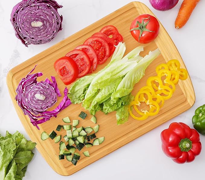 Homaxy Extra Large Bamboo Cutting Boards for Kitchen, 18x12.5" Wood XL Cutting Board with Juice Groove, Butcher Block Wooden Chopping Board for Kitchen, Meat, Fruit & Vegetables - Pre Oiled, Two-Tone