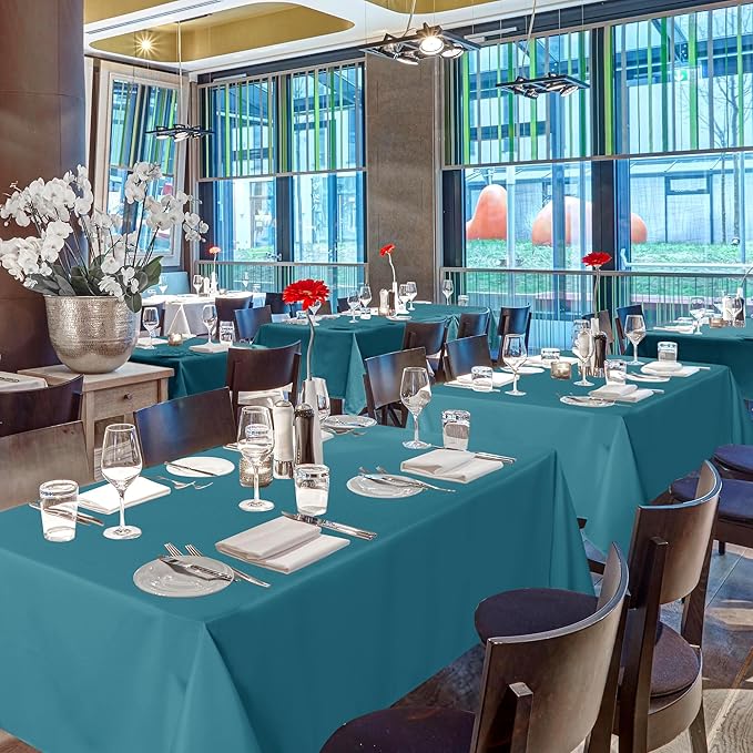 sancua Rectangle Tablecloths for 6 Foot Tables, 6 Pack - Washable Polyester Fabric Table Cloth for Wedding Party, Birthday, Banquet Reception, 54x108 Inch, Teal