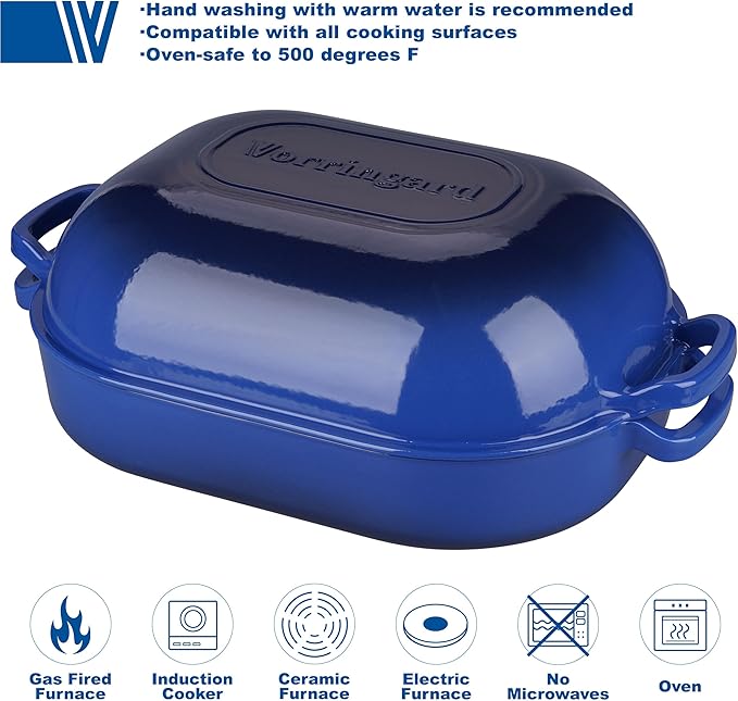 Large Cast Iron Dutch Oven Dome Pot with Lid, Enameled Bread Oven, Bread Pan for Homemade Sourdough Bread Baking, 9QT, Blue
