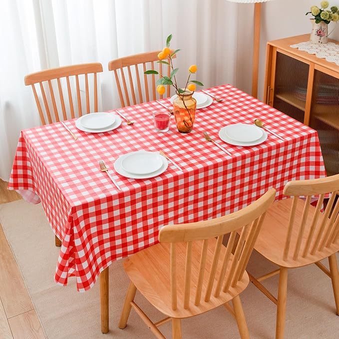 Nasitos 2 Pack Plastic Table Cloth 60x120 Inch - Red and White Rectangle Tablecloth Checkered, Wipeable Plaid Vinyl Tablecloth with Flannel Backing for Picnic Party, Camping, Romantic Dinner at Home