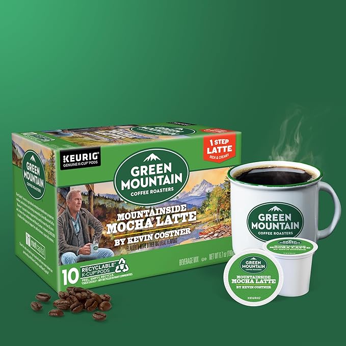 Green Mountain Coffee Roasters Mountainside Mocha Latte, One Step Latte Single Serve Keurig K-Cup Pods, 10-Count Box
