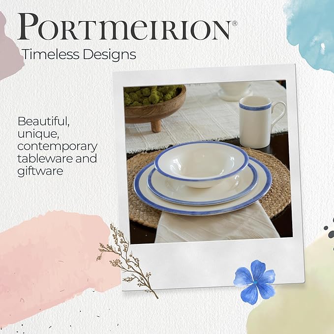 Portmeirion Potters 9oz Ceramic Mug (Set of 4) - Handcrafted Coffee Mugs with Blue Brushstrokes - Dishwasher, Microwave, Freezer Safe - Earthenware Mugs for Tea & Coffee Lovers, Unique Mug Set (Blue)