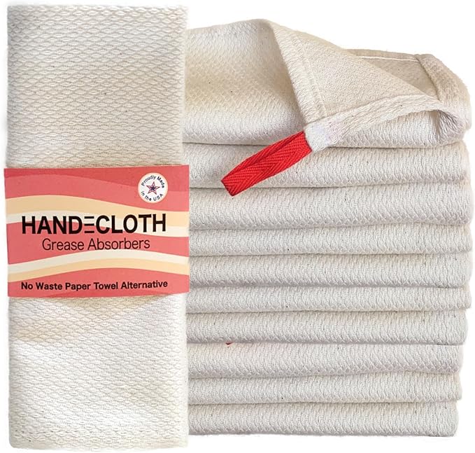 Reusable Bacon Grease Towel/GOTS Organic Cotton/Made in USA/Microwave Safe/Plastic Free Paper Towel Replacement / 10 x 12 / Food Oil Sponge for Fried Chicken or Bacon Lover Gift / 10 Pack