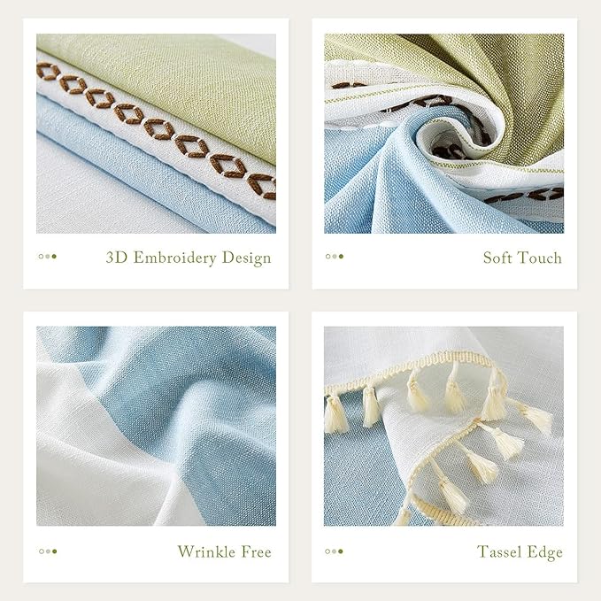 QIANQUHUI Embroidered Tablecloth for Dining Table,Dust Proof Spillproof Soil Resistant Cotton Linen Rectangle Table Cloths (Green Blue, Square, 55''x55'', 2-4 Seats)