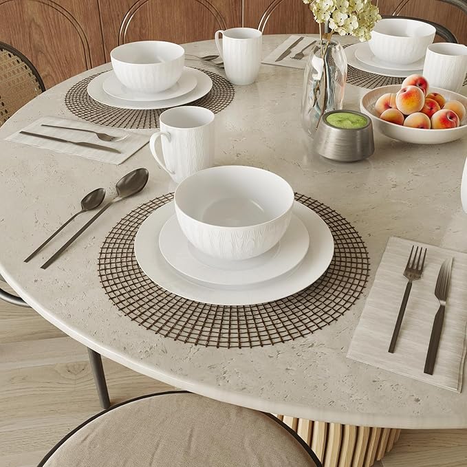 Yoshy 12-Piece White Bone China Dinnerware with Lightweight Durable Chip Resistant Design Service for 4 (16 Piece - Service for 4, Streamsong)