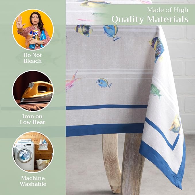 Maison d' Hermine Table Cloth Square Table 100% Cotton 54 x 54 Inches Tablecloth Reusable Decorative for Dining Room Farmhouse Home Valentines Day Decorations Spring Summer - Poisson