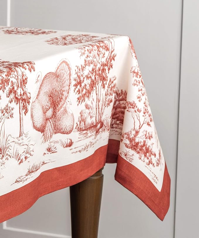 Maison d' Hermine Table Cloth Rectangle Table 100% Cotton 70 x 108 Inches Fall Tablecloth Reusable Everyday Use for Thanksgiving Christmas Decorations Dining Farmhouse Party (Holy Jouy - Red)