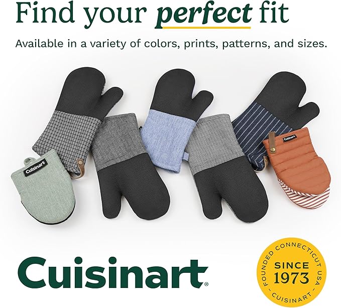 Cuisinart Kitchen Oven Mitts – Heat-Resistant Kitchen Mitts for Oven with Non-Slip Neoprene Palm, Long Cuff, and Cotton Filling – Durable Oven Gloves for Cooking, Baking, & Grilling
