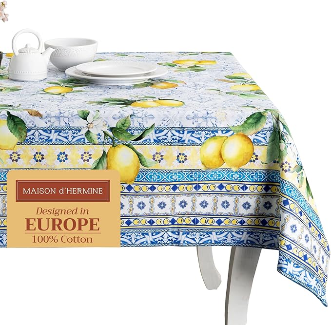 Maison d' Hermine Table Cloth Rectangle Table 100% Cotton 70 x 120 Inches Tablecloth Reusable Decorative for Dining Room Farmhouse Home Valentines Day Decorations Spring Summer - Citrus