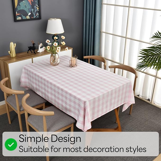 Gingham Table Cloth for Rectangle Tables Pink Checkered Plaid Tablecloth Heavy Duty Cotton Blend Washable & Wrinkle Table Cover for Outdoor Kitchen Dining Picnic Camping (52x98 Inch)
