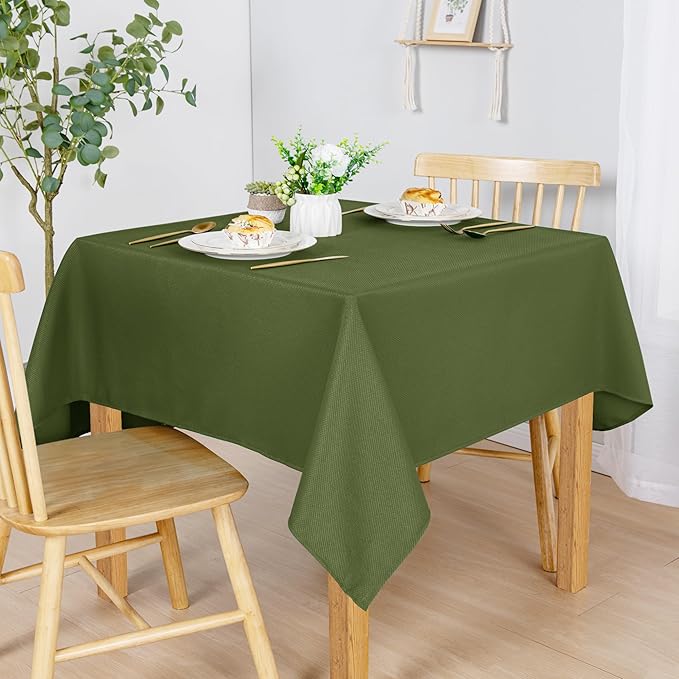 Hiasan 70 X 70 Inch Square Textured Tablecloth - Waterproof Spillproof Antiwrinkle Jacquard Table Cloth for Kitchen and Dining Dinner, Outdoor Picnic, Holiday and Parties, Olive Green