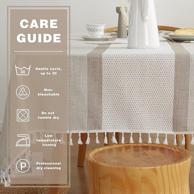 Pahajim Striped Tablecloth Rectangle with Tassels Thick Linen Cotton Table Cloth for Outdoor Picnic Dining and Holiday Kitchen Decor Rectangle/Oblong,55''x79'', 4-6 Seats