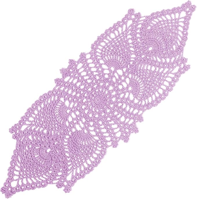 BIBITIME Crochet Lace Table Doilies Eyes Flower Doily Kitchen Vase Place Mats (7 in x 21 in,Pack of 2PCS, Style02-Light Purple)