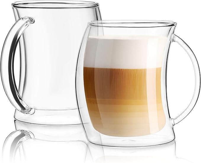 JoyJolt Caleo Collection Double Wall Insulated Glass Coffee Cups (Set Of 2) -13-Ounces