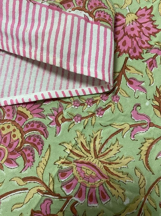 Ridhi Block Print Round Pistachio Green Reusable Tablecloth 100% Cotton 60" Inch Decorative Table Cover eveyday Dining, Home, Party, Wedding, Farmhouse Gift for Spring, Easter, Valentine