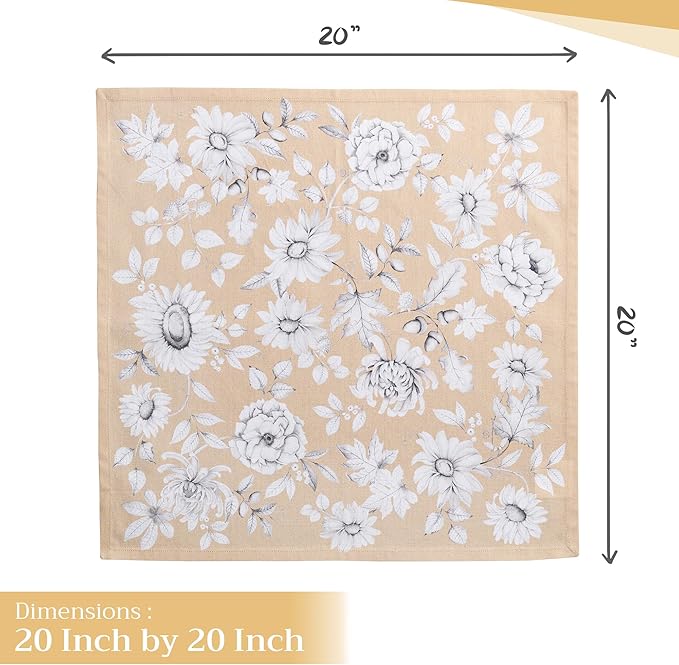 Maison d' Hermine Cloth Napkins Set of 4 100% Cotton for Thanksgiving Christmas Decorations Everyday Reusable Square Fall Napkins Cloth Washable Dinner Party (Pretty Autumn, 20"x20")