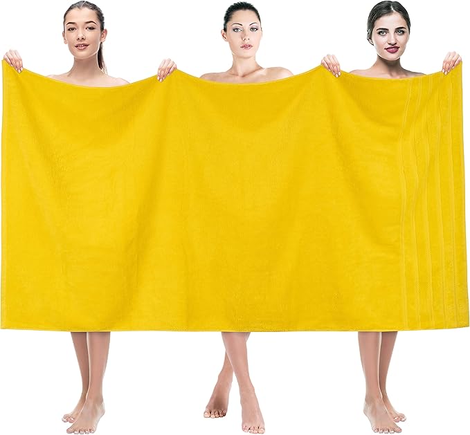 American Soft Linen 35x70 Jumbo Large Bath Towels, 600 GSM 100% Cotton Turkish Bath Sheet, Oversized Luxury Bath Towels for Bathroom Beach and Pool, Yellow