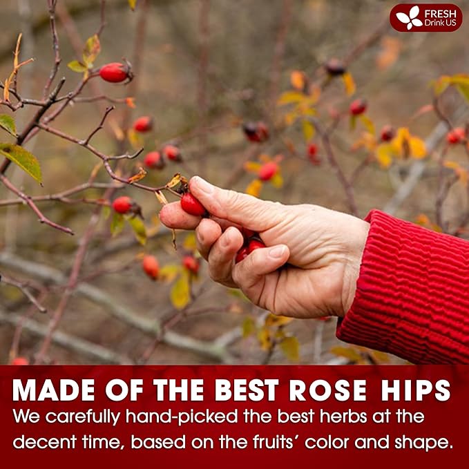 FreshDrinkUS, Premium 135 Rosehip Tea Bags, 100% Natural & Pure from Rose Hip Fruits. Loose Rosehip Herbal Tea. Made with Natural Material Tea Bags. No Sugar, No Caffeine, No Gluten, Vegan.