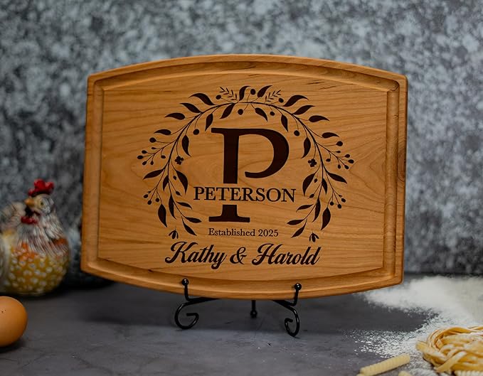 Personalized Wedding Gift Cutting Board for Couples, Custom Engraved Walnut, Cherry or Bamboo Wood Charcuterie Board, Anniversary & Housewarming, Real Estate Closing, Engagement & Bridal Shower Gift