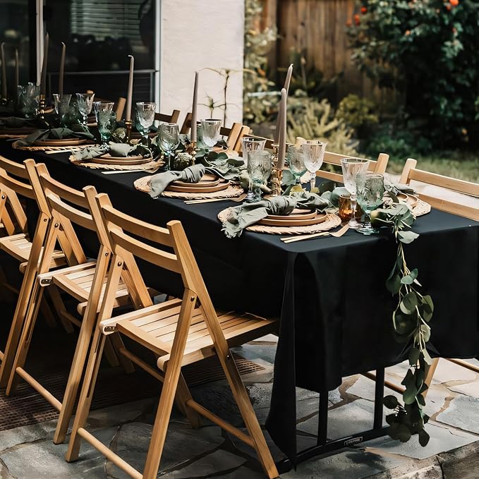 8 Pack Black Tablecloths 90x156 Inch Table Cloths for 8 Foot Rectangle Tables, Wrinkle Resistant Washable Rectangular Fabric Table Cover for Dining Wedding Banquet Camping Party