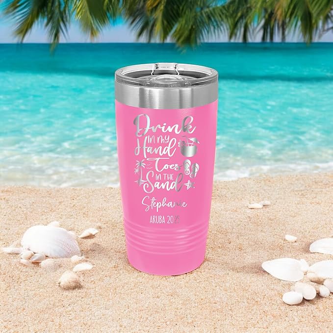 Drink In My Hand Toes In The Sand 20z Tumbler, Summer Mug, Stainless Travel Mug For Friends, Family Or Colleagues, 2025 Summer Tumbler (pink)